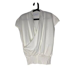 PAISIE Womens Large Short Sleeve Knitted Wrap Top Cap Sleeve White Rayon Nylon